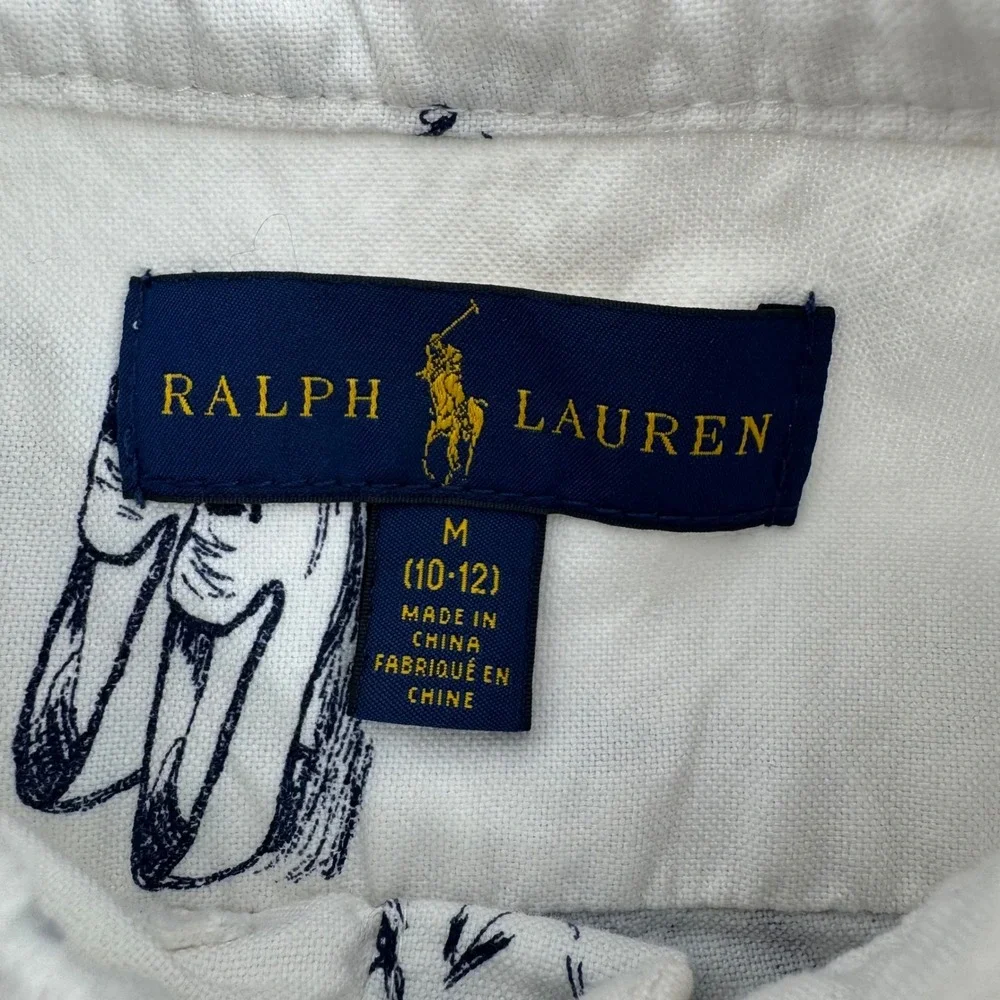 Ralph Lauren Boys M (10-12) Button-Down Shirt — White with Collegiate/Prep Print